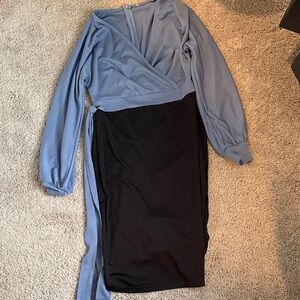 Grace Karin Long Sleeve Blue and Black Dress